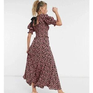 Sister Jane Shirred Puff Sleeve Maxi Dress in Black Vintage Floral
